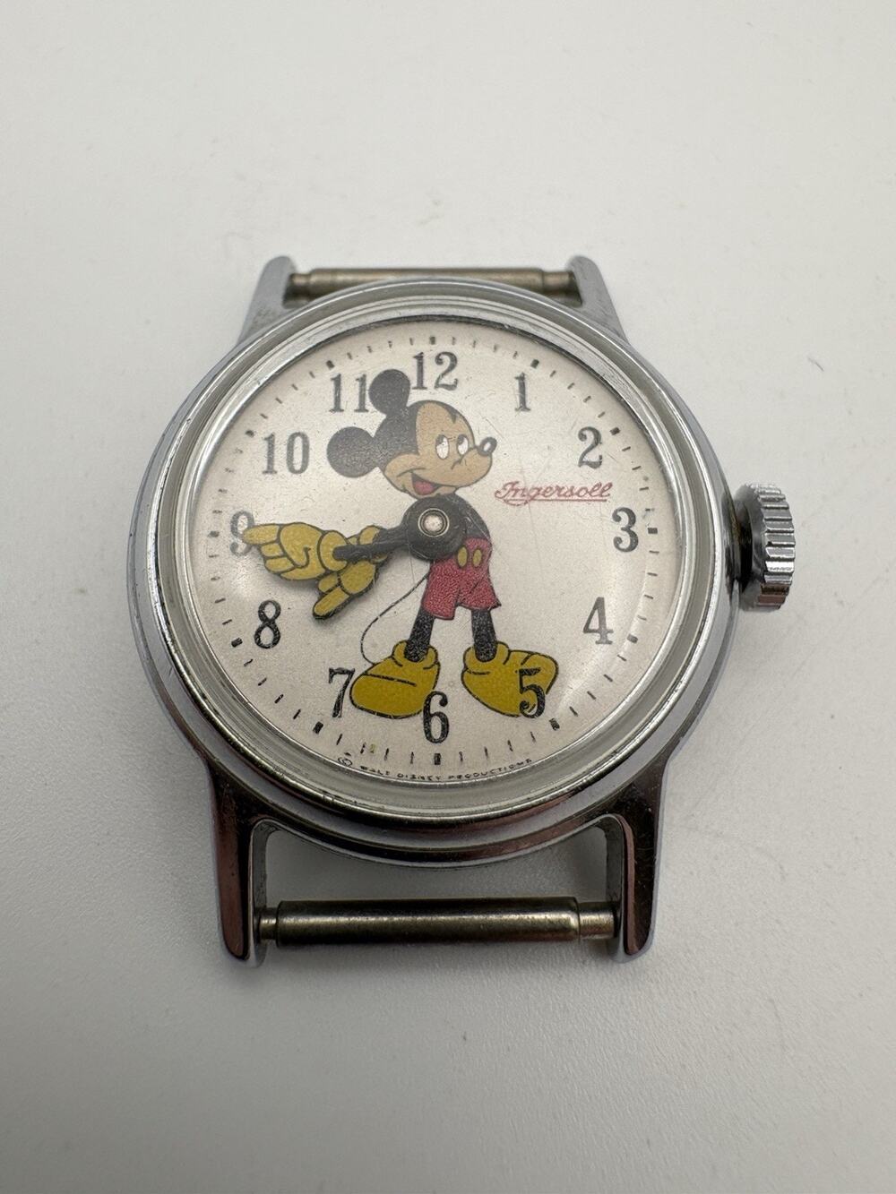 Vintage Ingersoll Mickey Mouse Watch Mechanical Disney Wind Up Ticks Runs